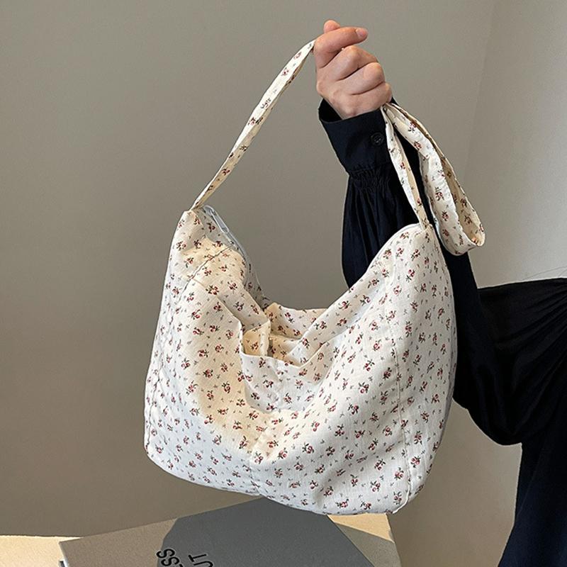 Floral Canvas Hand Washable Tote Bag for Women Large Capacity Zipper Closure Casual Shoulder Crossbody Bag CLE