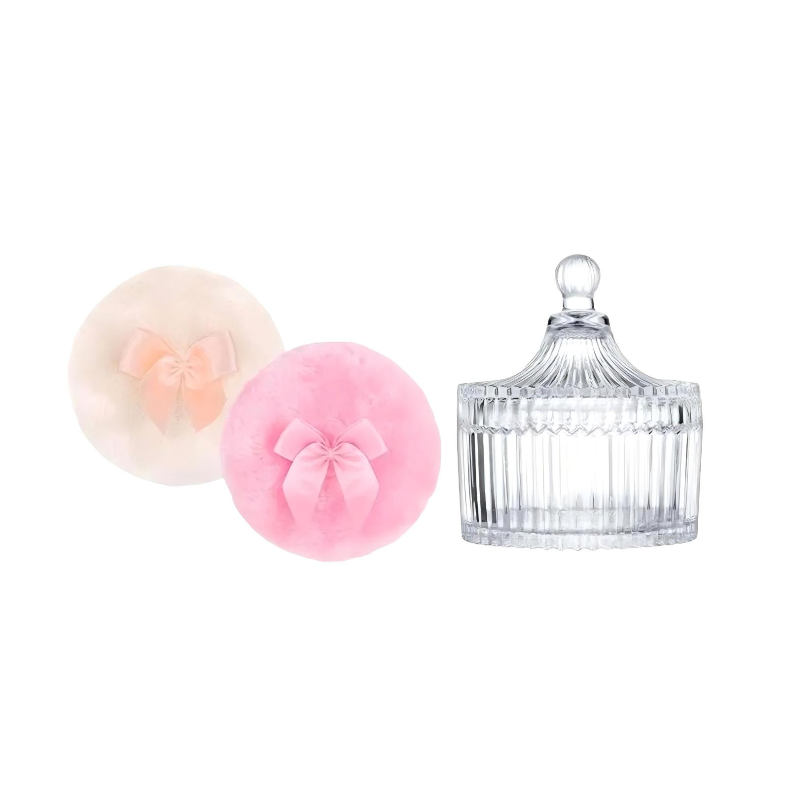Women s Body Powder Puff and Container, Dusting Powder Jar with Makeup Puff, Soft Cosmetic Puff (2 powder puffs + 1 storage box)