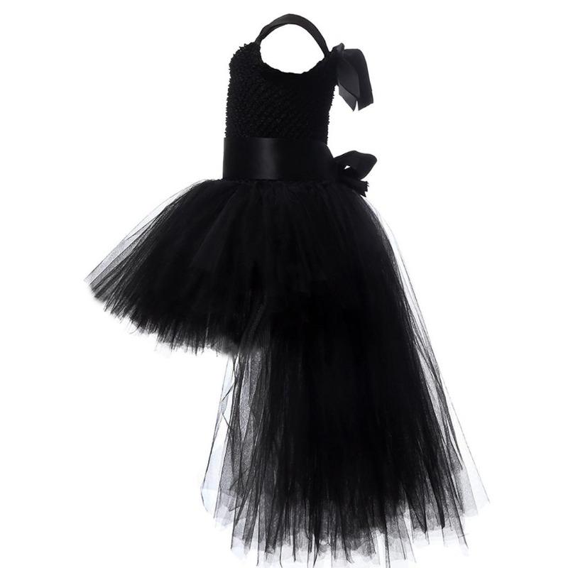 Black Girls Tutu Dress Tulle V-neck Train Child Evening Birthday Party Dress Kids Halloween Costume