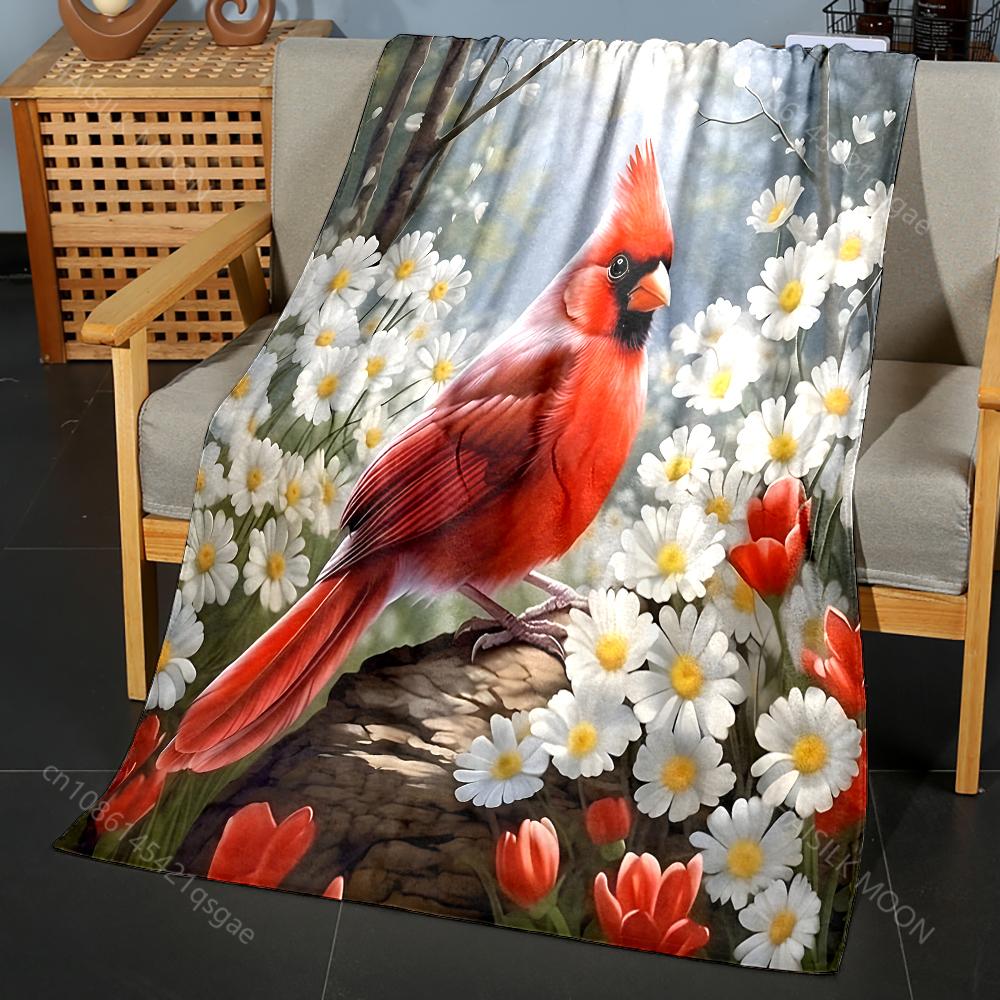 

Cardinal Surrounded By Flowers Pattern Blanket Flannel Material Soft Warm for All Seasons, Home Outdoor Camping Picnics RV 75x90cm