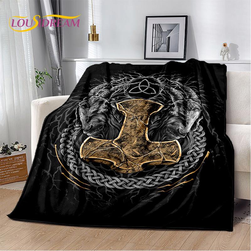 Nordic Mythology Viking Odin Valhalla Valknut Flannel Blanket Throw Blanket,Warm Blanket for Living Room Bedroom Beds Sofa Kids