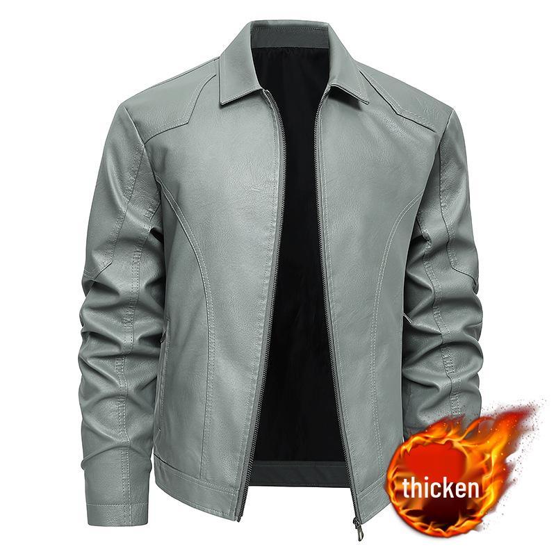 Men's Plus Velvet Leather Jacket: Trendy Autumn/Winter Outerwear for Youthful Style