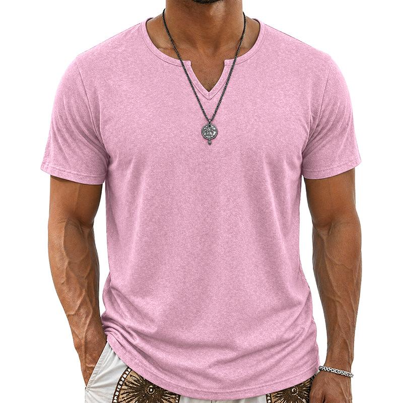 Men Casual Summer Loose V Neck Short Sleeve Solid T Shirt