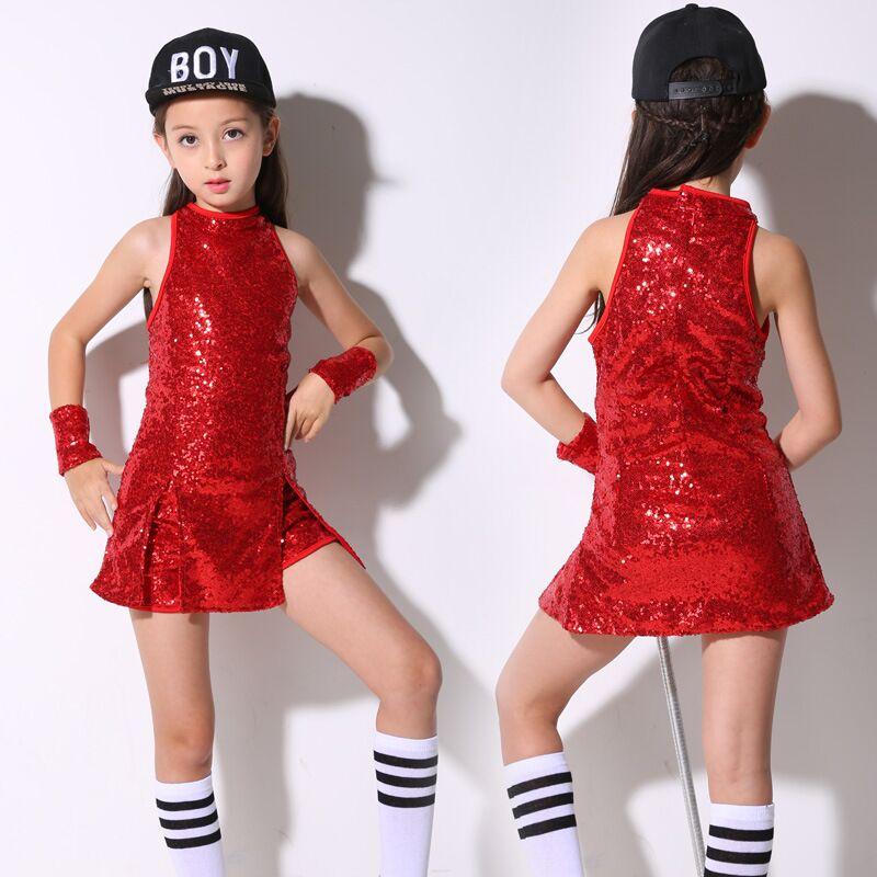 Costumes de Danse Hip Hop à Sequins pour Filles Débardeur Scintillant avec Chaussettes Performance Scénique Mordern Jazz Tenues de Carnaval 5-12 Ans Kids Height 150cm gray