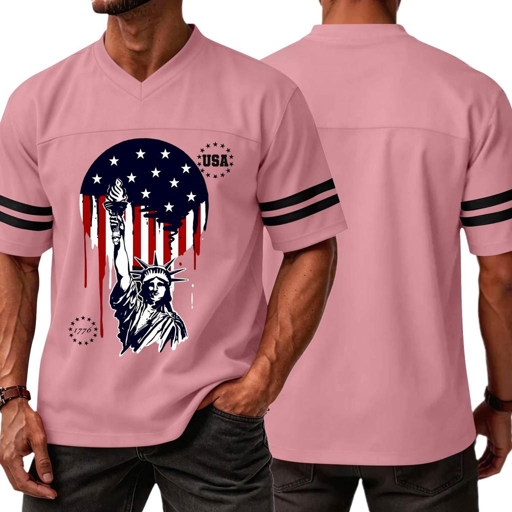 Men's Casual V Neck Short Sleeve Sports T Shirt Independence Day Printed Graphic Tee USA Lettering Athletic Top