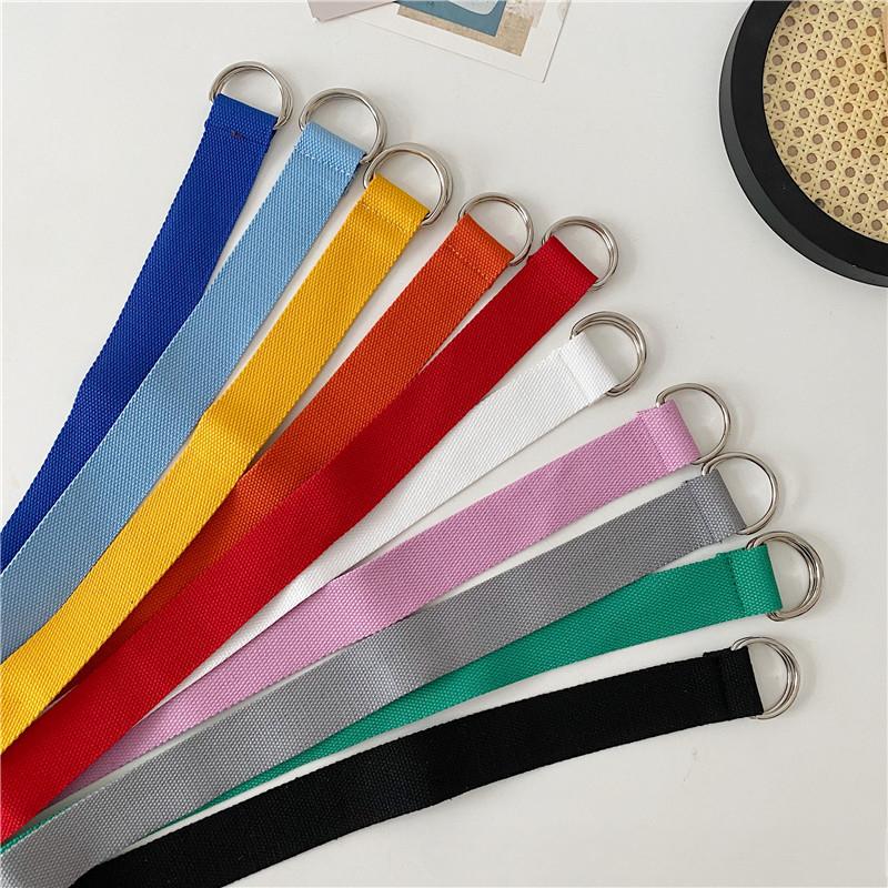 Simple Unisex Belt Solid Color Canvas Double Ring Buckle Youth Students Nylon Jeans Belts Versatile Durable Adjustable Fashion