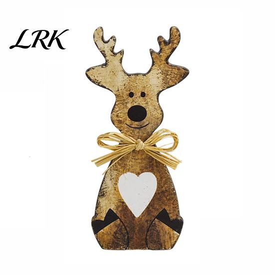 Rustic Style Table Centerpieces Wooden Elk Figurine, Ornament, Vintage Animal Desktop Decoration, 2D Flat Decorations Wall Hanging Ornament with Hemp