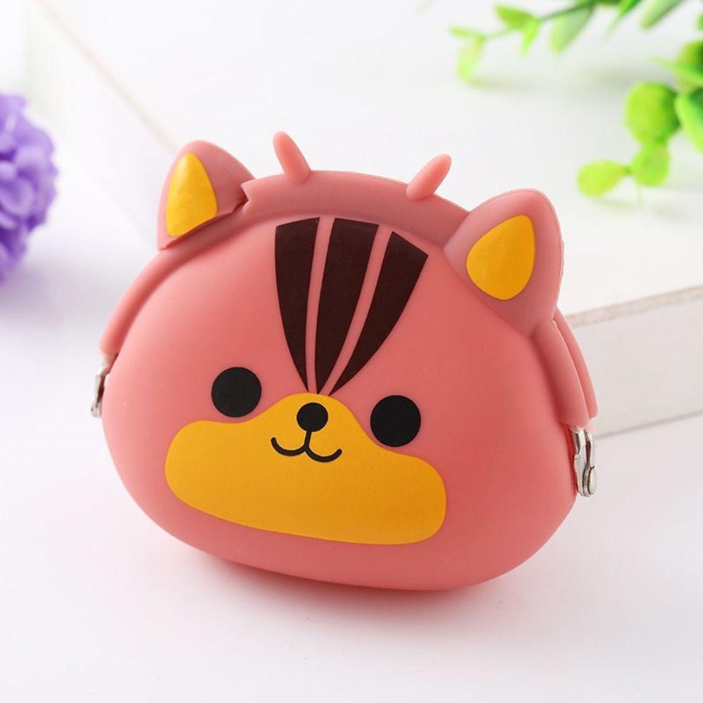 Solid Color Small Animal Wallet Mini Data Cable Storage Bag Cute Cartoon Silicone Coin Purse Gift
