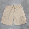 Men's Multi Pocket Cargo Shorts Elastic Waist Drawstring Loose Fit Casual Outdoor Work Shorts with Side Flap Pockets