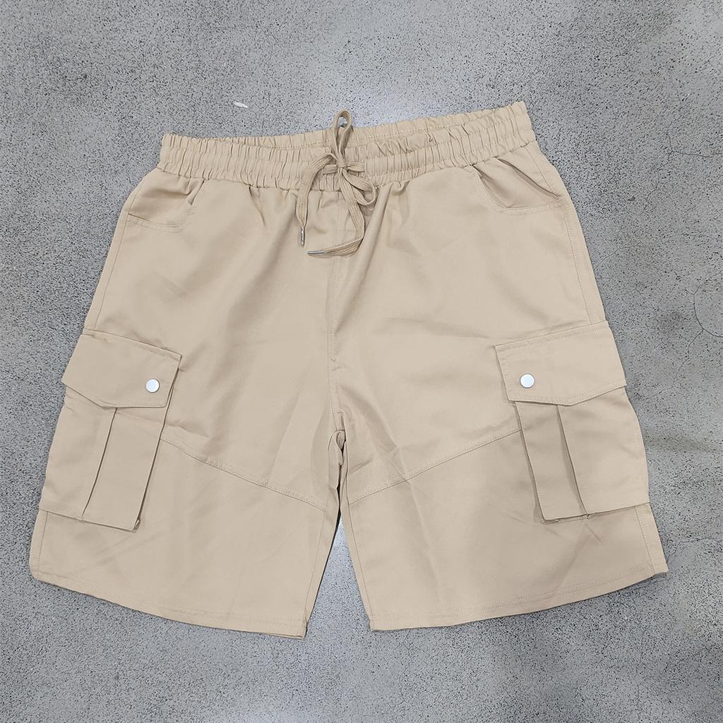 Men's Multi Pocket Cargo Shorts Elastic Waist Drawstring Loose Fit Casual Outdoor Work Shorts with Side Flap Pockets
