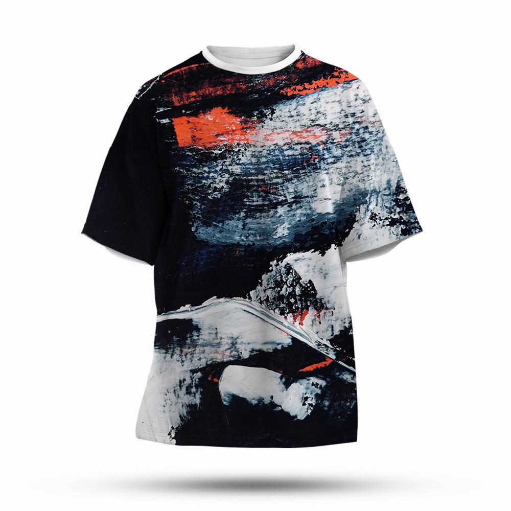 Graffitifärg 3D-printad T-shirt Sommar Herrmode Stänkbläck Ny Kortärmad T-shirt Topp Cool Streetwear Baggy T-shirts