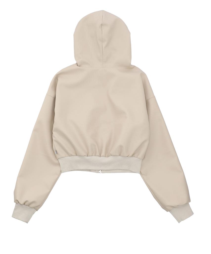 Deliccent Leather Hooded Zip-Up Jumper [Beige]