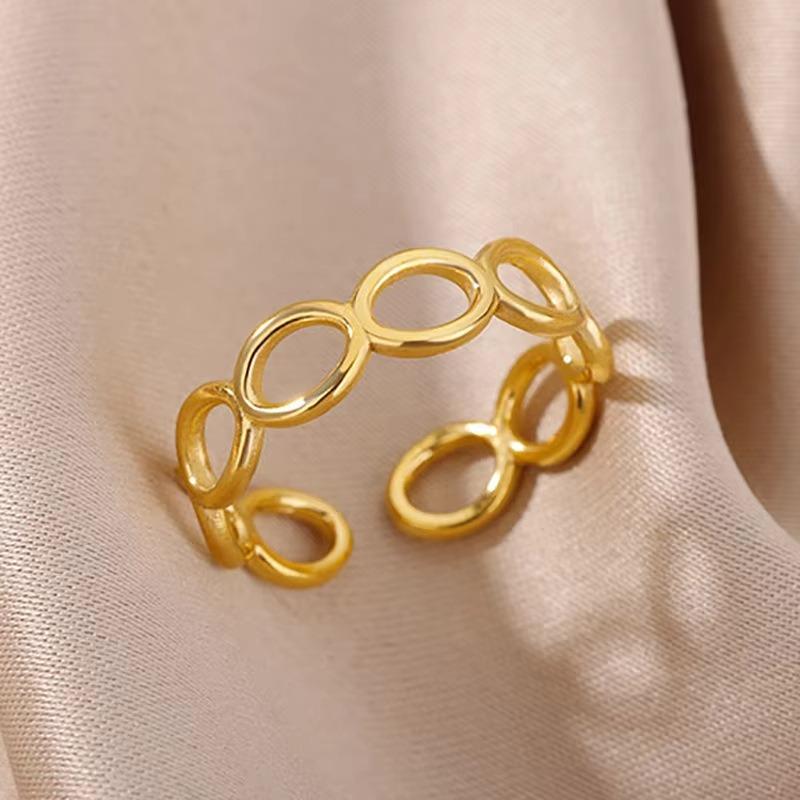 Wind Hollow Flower Sun Titanium Steel K Gold Ring Women's Hip Hop Niche Open Index Finger Ring New