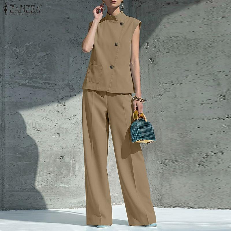 ZANZEA Women Sleeveless Vest Tops and Long Pants Casual Two Piece Suit Sets