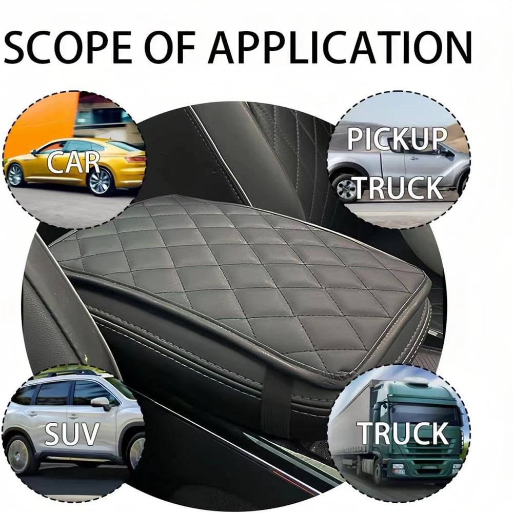 Auto Center Console Pad, Universal Waterproof Armrest Seat Box Cover, Leather Auto Armrest Cover Protector for Most Vehicle(Black)