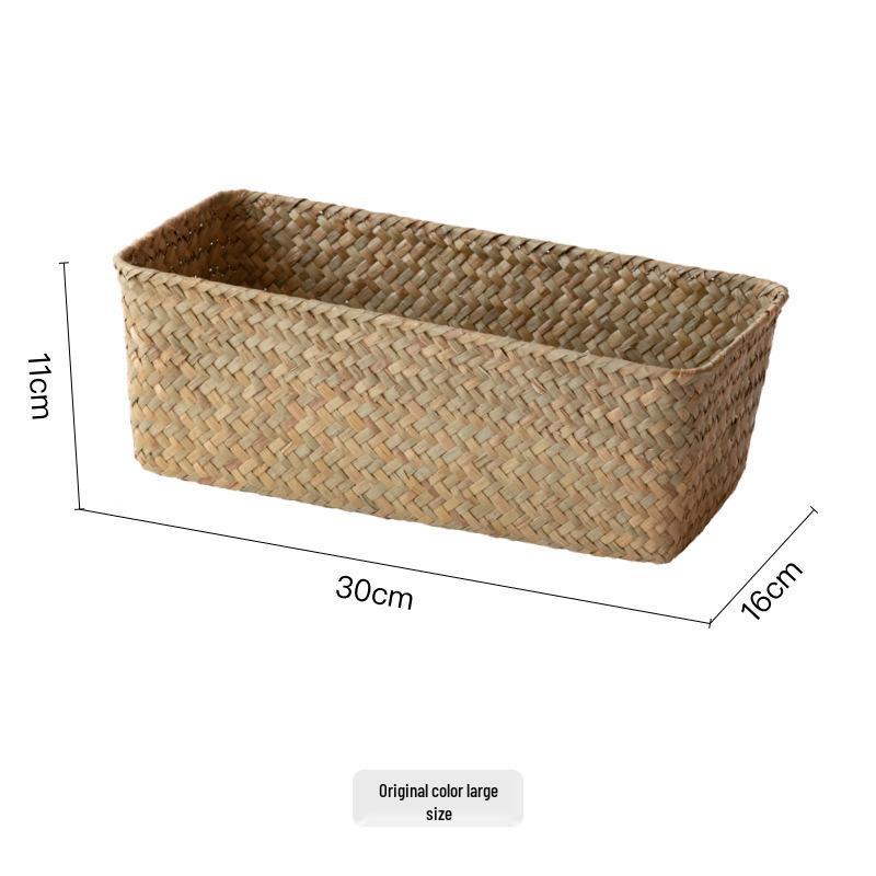 

Прямокутний плетений кошик для зберігання з ротанга та бамбука для настільного безладу