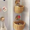 Kitchen Storage Basket With Handle Cute Wall Hanging Woven Basket Kawaii Hanging Storage Basket Kitchen Sundries Organizer