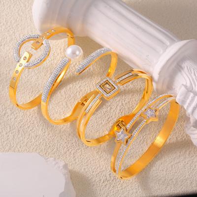 New Geometric Diamond-encrusted Titanium Steel Gold-plated Bracelet Fashionable Light Luxury Versatile Niche Design Jewelry