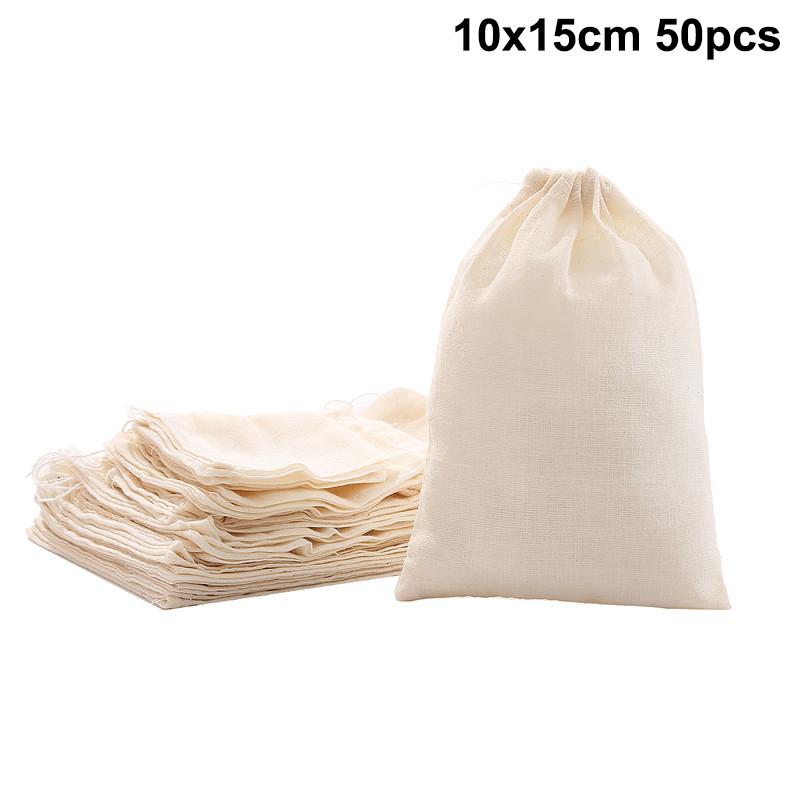 50Pcs Tea Bags Food Grade Cotton Gauze Tea Filter Bags Spice Filter Bags With String Healing Seal Spice Filter Tea Bags For Spic