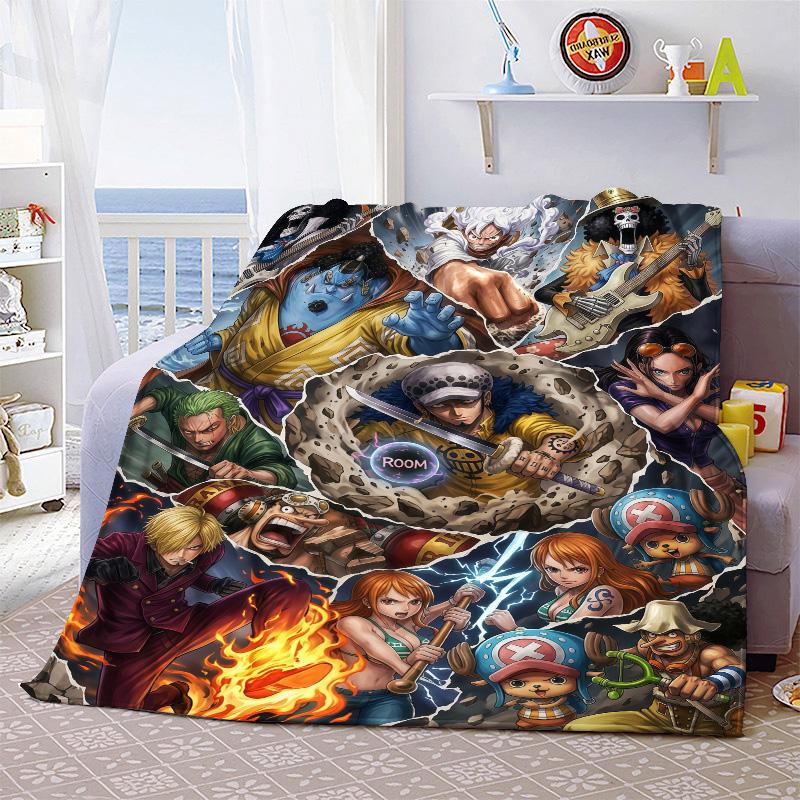 One Piece Cartoon Flannel Blanket Soft Warm Plush Throw for Bed Sofa Couch Lightweight Cozy Winter Travel Decor -QJY