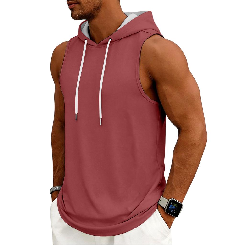 Men's Tank Top Gym Sleeveless Hoodie Shirt Washed Sports Muscle Shirts Fitness Vest With Hood