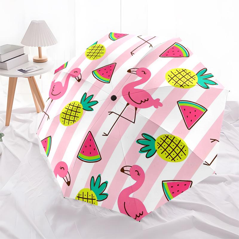 1pc Flamingo Tropical Summer Pattern Umbrella with Plastic Handle,Compact & Stylish,Cartoon Pattern,Outdoor UmbrellaPT398