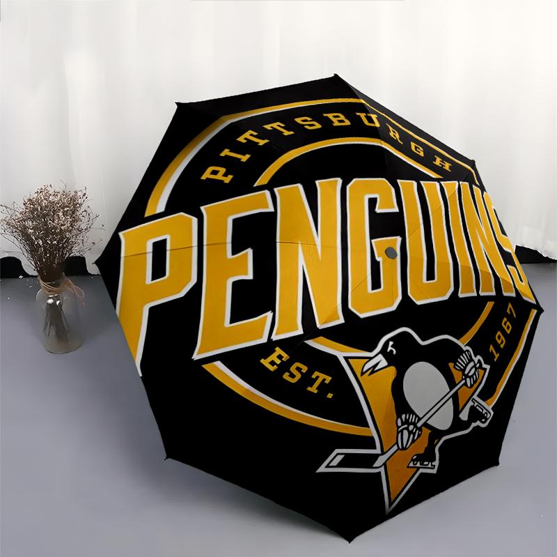 Pittsburgh Penguins Print Automatic Umbrella, 8 Rib Iron Frame, Plastic Handle, Suitable for Outdoor Travel &Daily , Ideal Gift