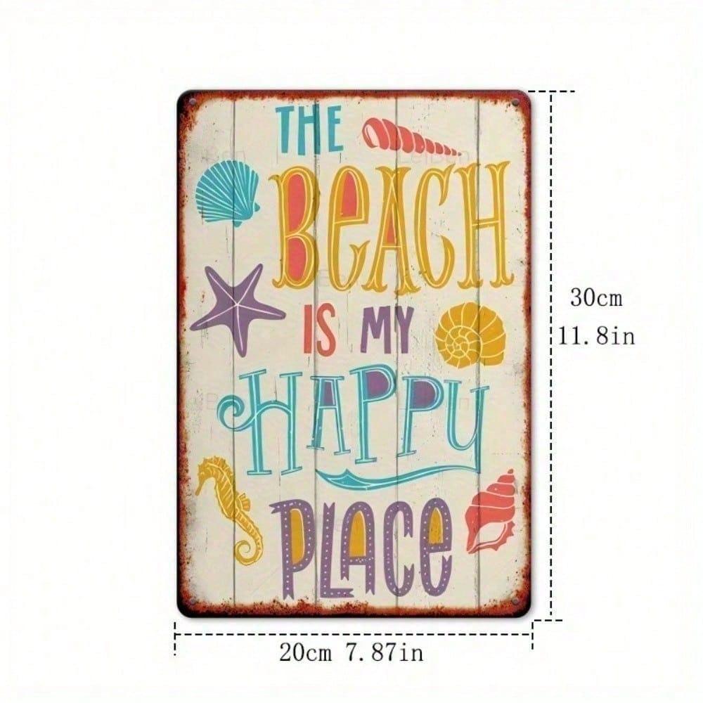 Vintage Tin Sign The Beach Is My Happy Place Coastal Retro Wall Art Bar Kitchen Decor