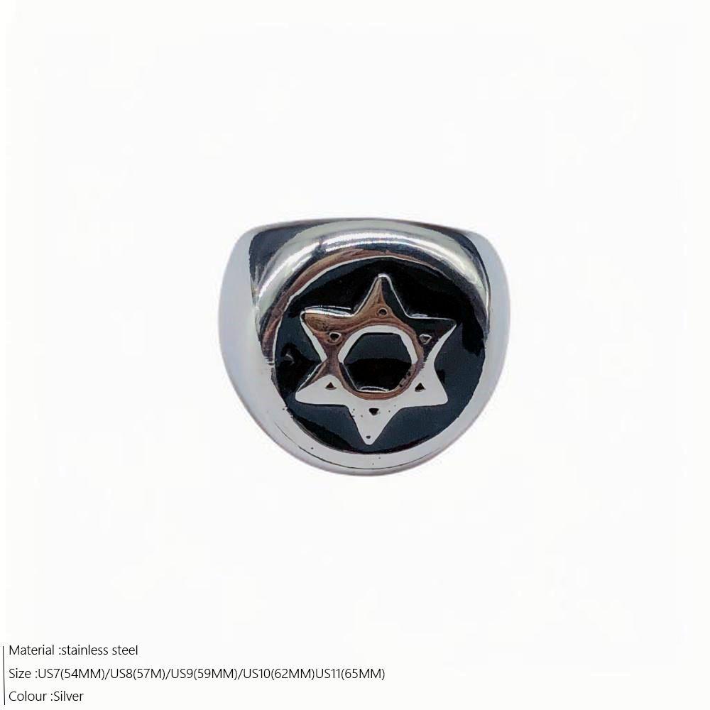 European & American Retro Signet Ring: Multi-Color Six-Pointed Star Men's Stainless Steel Jewelry.