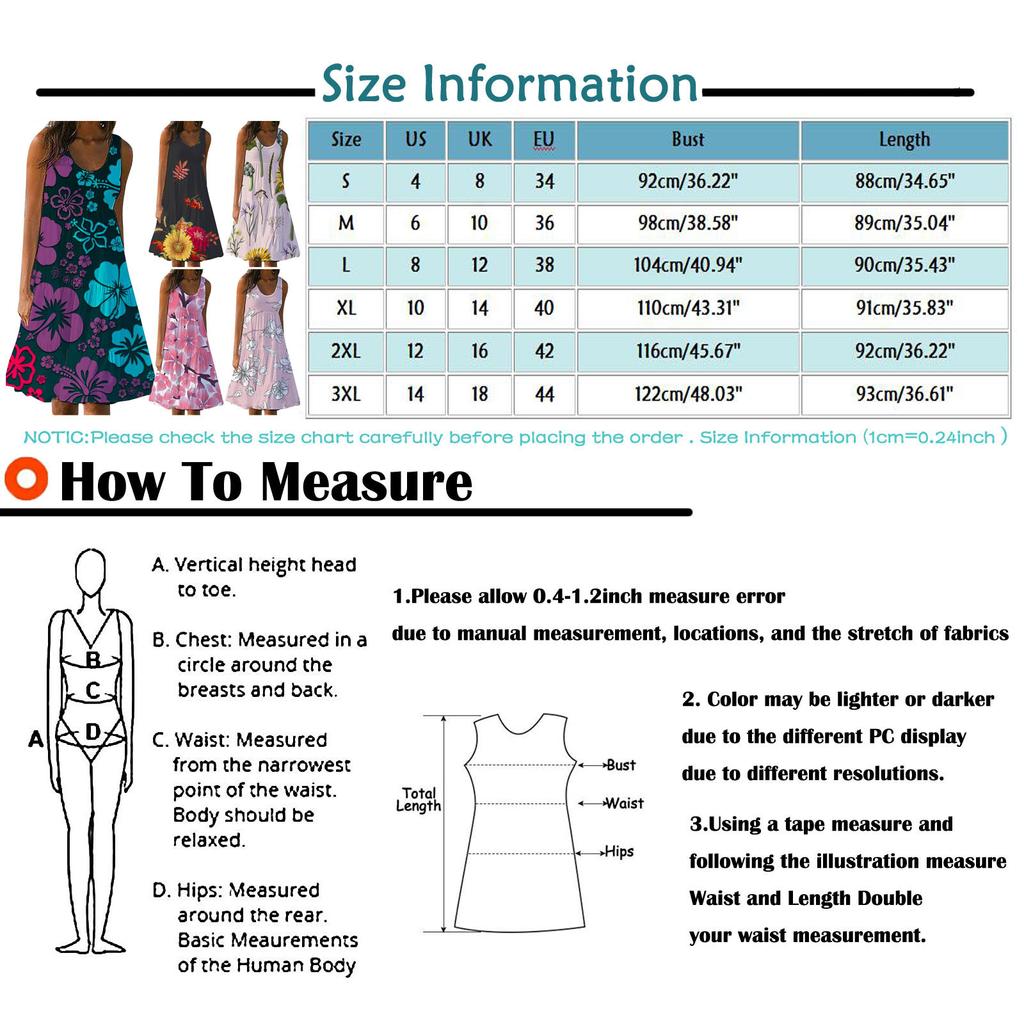 Women's Summer Floral Print Beach Dress Round Neck Sleeveless Dress