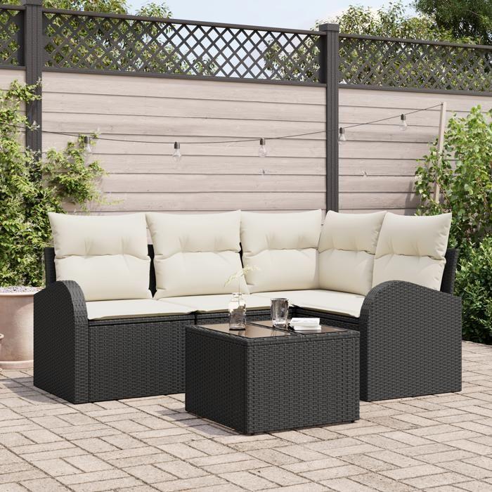 Canapé de Jardin 4 Pièces avec Coussins en Rattan Poly Brun 3354696