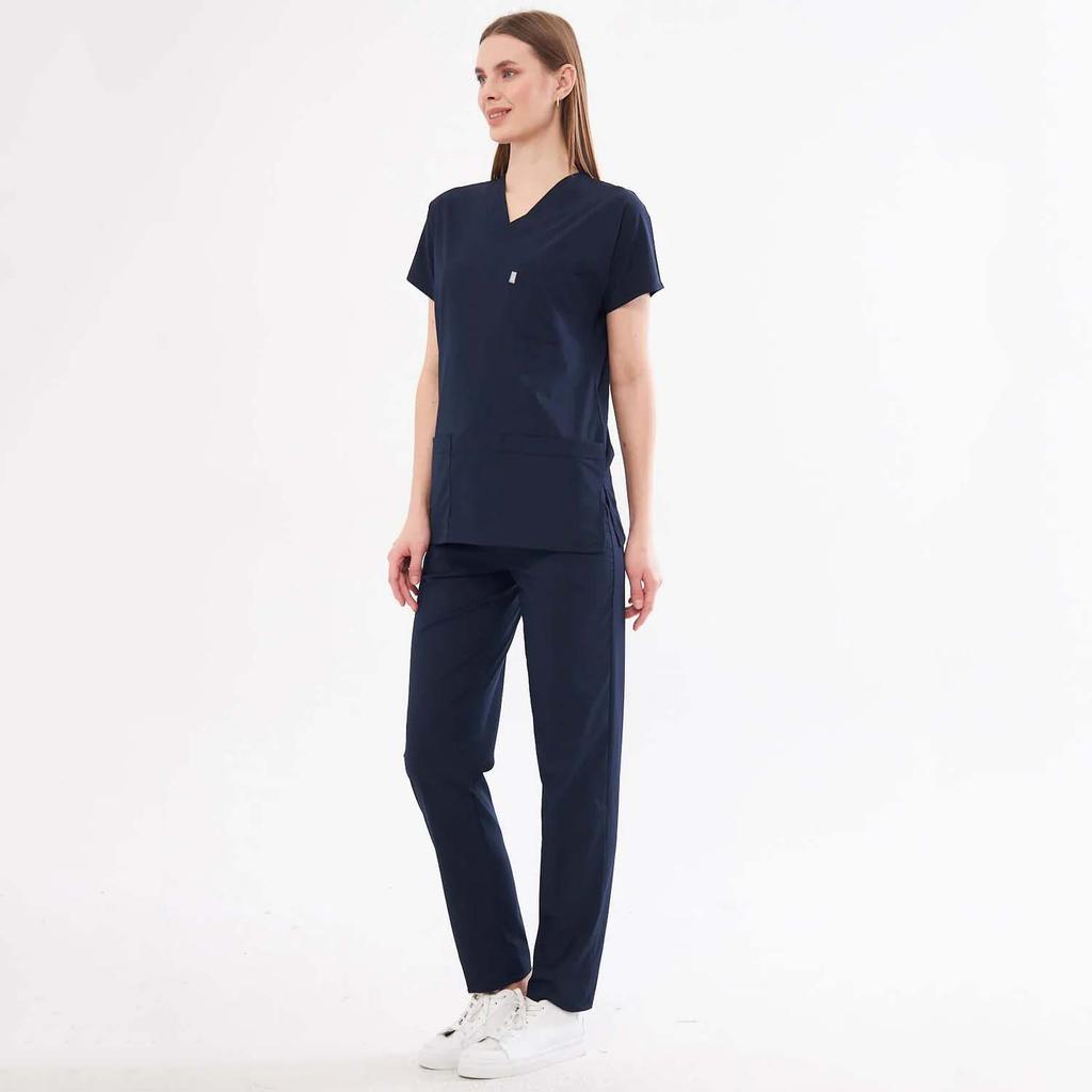 Unisex Medicinsk Uniformssæt - V-hals, Flagermusærme Med Lomme - To Delt Ensfarvet Scrub Sæt Til Sygeplejerske, Læge, Tandlæge