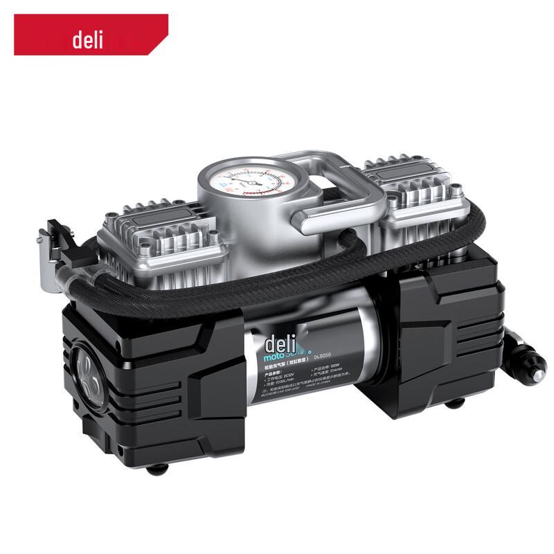 DeLI Portable 12V Dual-Cylinder Metal Car Tire Inflator DL8059 CN plug (adapter included) 160W