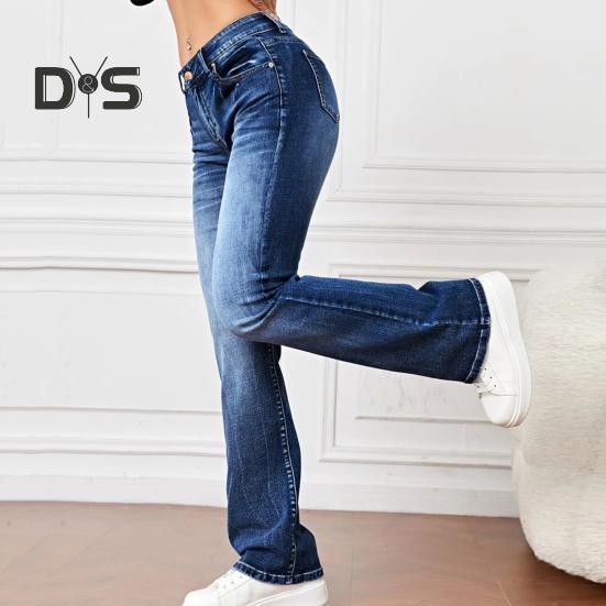 Damjeans Hög midja Utsvängd fåll Knäppning med dragkedja Gradientfärg Lös passform Flera fickor Streetwearbyxor Vardagskläder Långbyxor