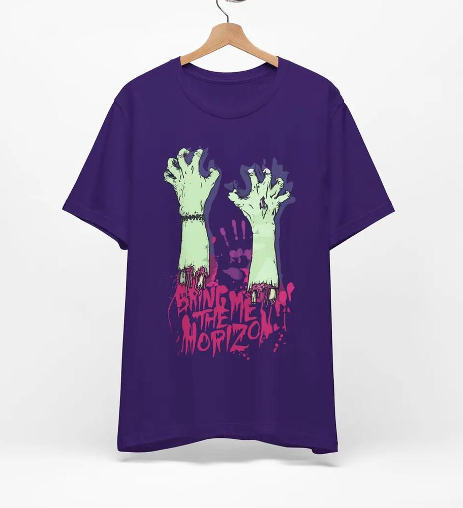 T-shirt à manches courtes en coton violet du groupe Bring Me The Horizon, modèle unisexe C056