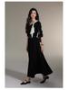 Nanyi French-Inspired Polka Dot Black Dress: Elegant Flowy Collar, Waist-Cinched Skirt for Women
