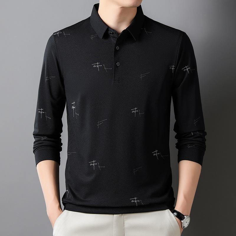 Mittelgroßes Herren-Poloshirt Langärmliges Business-Casual-Oberteil High-End Buchstaben-Print Revers T-Shirt