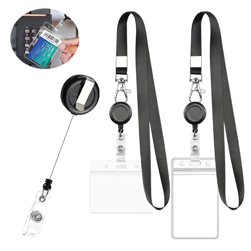 1/2 Pcs Card Holder With Hanging Rope Waterproof PVC Scalable Chest Buckle For Work ID And Name Tags Card Storage Supplies