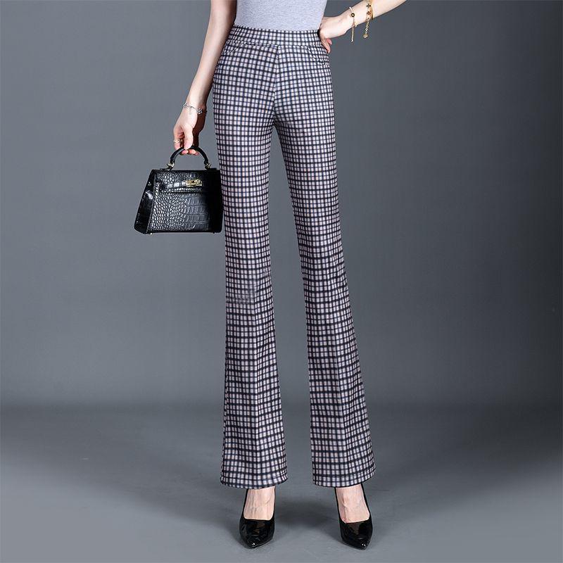 2025 Slim-Fit Stretchy Women's Plaid Micro-Flare Pants - Versatile Summer Fashion