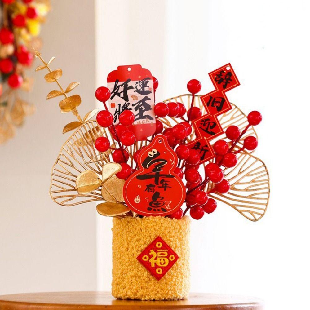 Simulated New Year DIY Material Bag Creative Blessing Flower Bucket  Home Decor