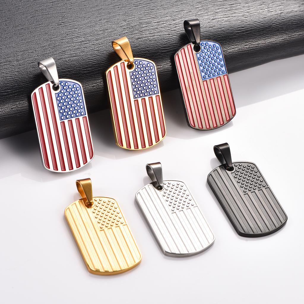 Hip Hop Stainless Steel American USA Flag Pendant Necklace for Women Men US Army Military Charms Chain Star Stripe Metal Jewelry