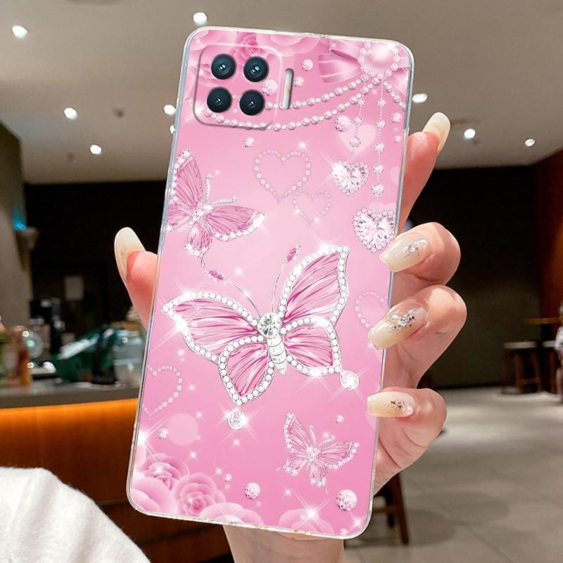 Phone Case For OPPO Reno4 Lite 4 F Flower Butterfly Casing For Oppo Reno 4 Lite 4F Capa Transparent Soft Silicone TPU Back Cover