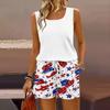 Women Summer Casual Two Piece Set Sleeveless Tank Top Square Neck Vest and Shorts with Pockets Lightweight Comfortable Fit