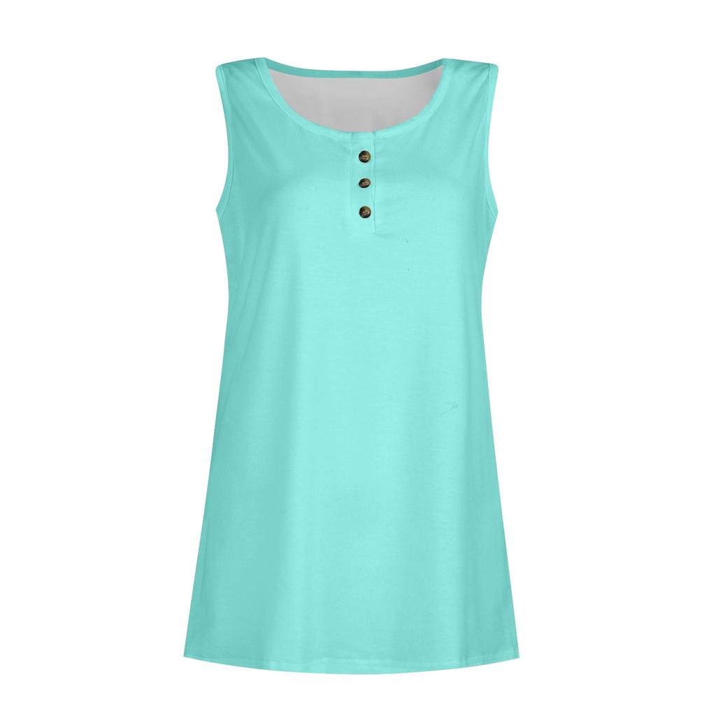 Women's Sleeveless Tank Top Button Front Round Neck Casual Summer Shirt Lightweight Soft Fabric Comfortable Fit