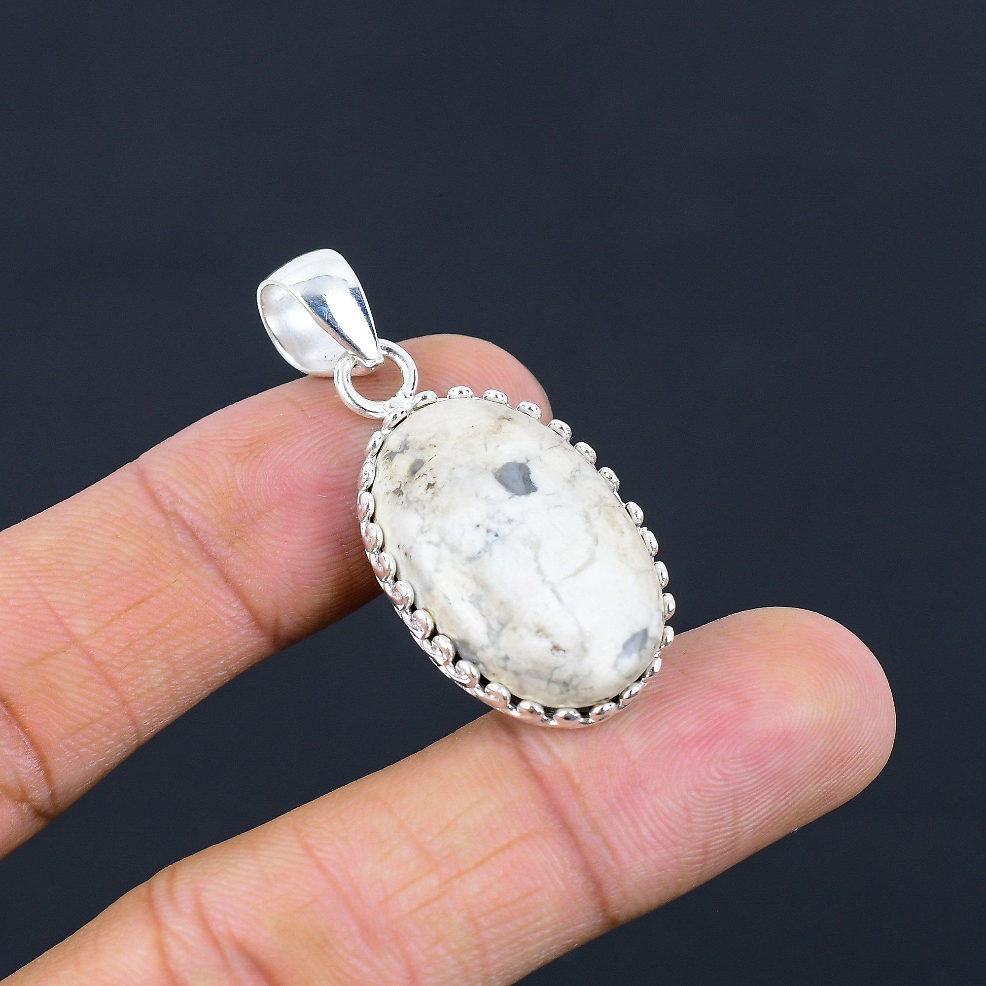 

Sisters Day Deal Oval Howlite Stone 925 Silver Crown Chakra Wife Pendant Jewelry