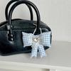 Portable Grid Bowknot Phone Charm for Bagpack Bag Pendant Keychain Keyring Gift