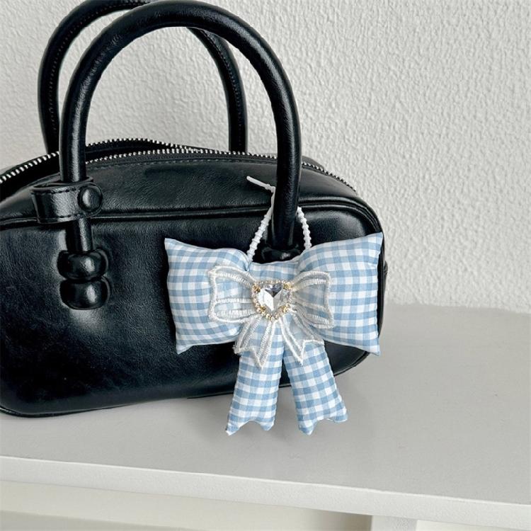 Portable Grid Bowknot Phone Charm for Bagpack Bag Pendant Keychain Keyring Gift