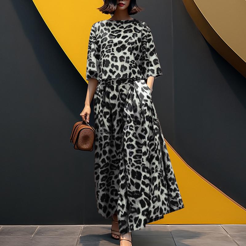

ZANZEA Women Blouse and Wide Leg Pants Casual Leopard Print Two Piece Suit Sets 2XL серый