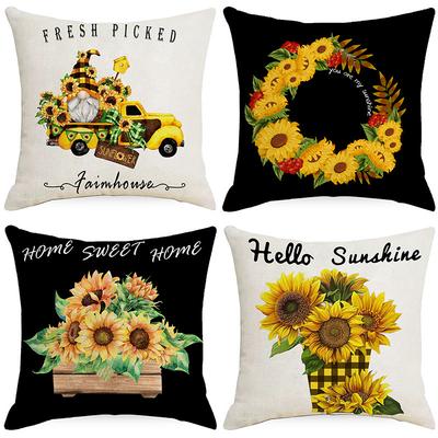 Sunflower Linen Printed Pillow Cover Spring And Summer Flowers Plant Home Pillow Car Sofa Cushion Cover Premium