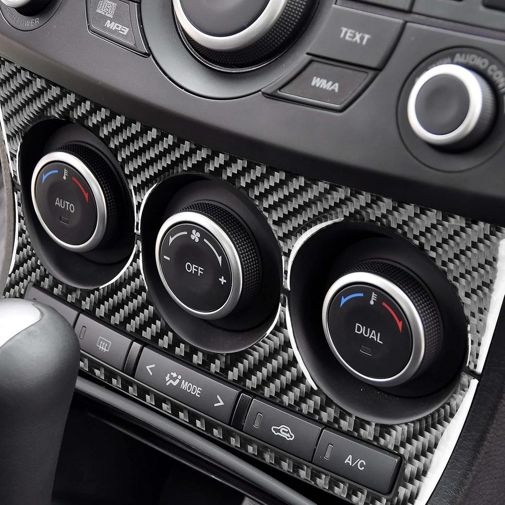 Kohlefaser Autozubehör Innenaufkleber Kompatibel mit Mazda 3 Axela 2010-2013 Mazdaspeed 3 Klimaanlagen-Klimaregelung Bedienfeld AC-Knopf